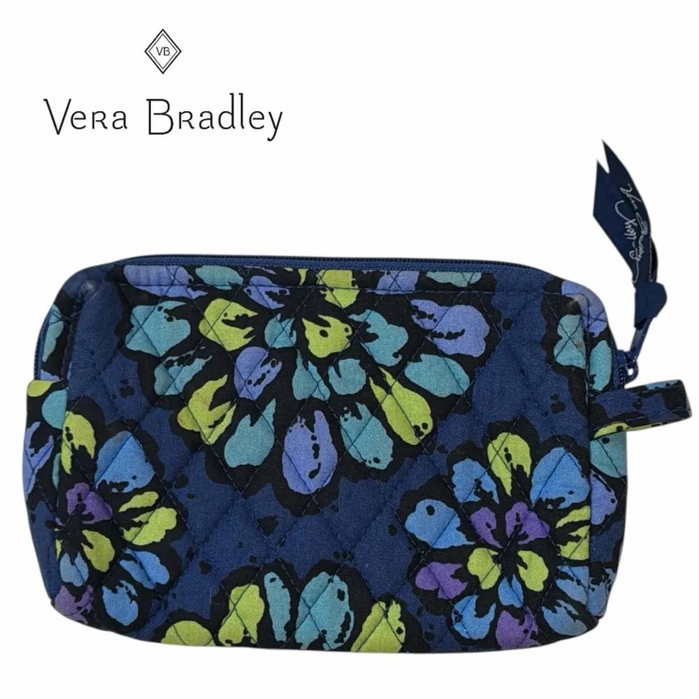 Vera Bradley Indigo Blue Small Waterproof Toiletry Cosmetic Bag‎